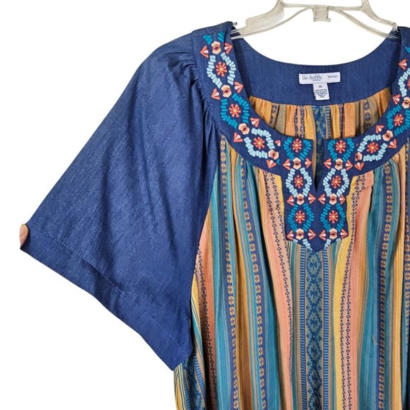 Go Softly Patio Dress 1X Southwestern Embroidered Pullover Pockets Boho Aztec - Picture 4 of 9
